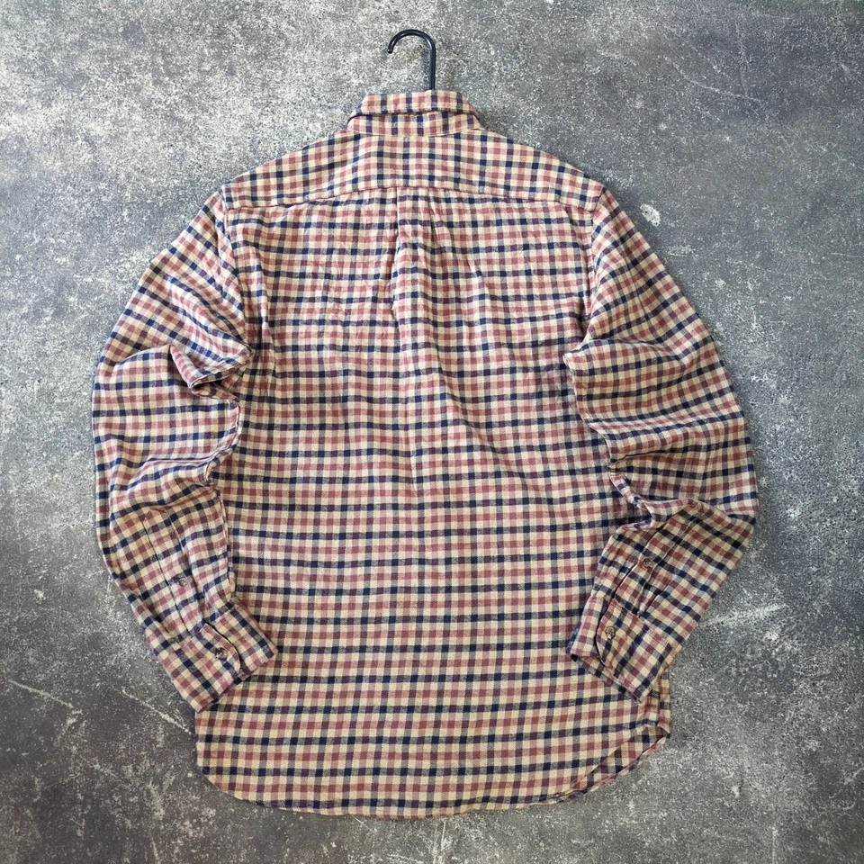 J. Camisa de franela de cachemir Crew para hombre S azul tostado cuadros guinga manga larga Y2K Foto 3 de 4