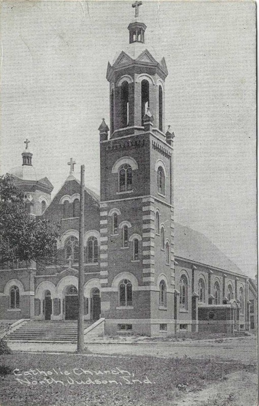 IND Catholic Church North Hudson Indiana Postcard 1914 to Donald Hand Culver Ind