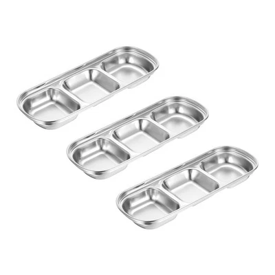 3 Pack Edelstahl Soßenschale Dipping Bowls mit 3 Fach Gewürzteller Dippschale - Bild 1 von 4