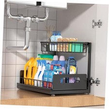 Under Sink Organizer, 2 Tier Pull Out Cabinet Organizer,Slide out 1 Pack Black