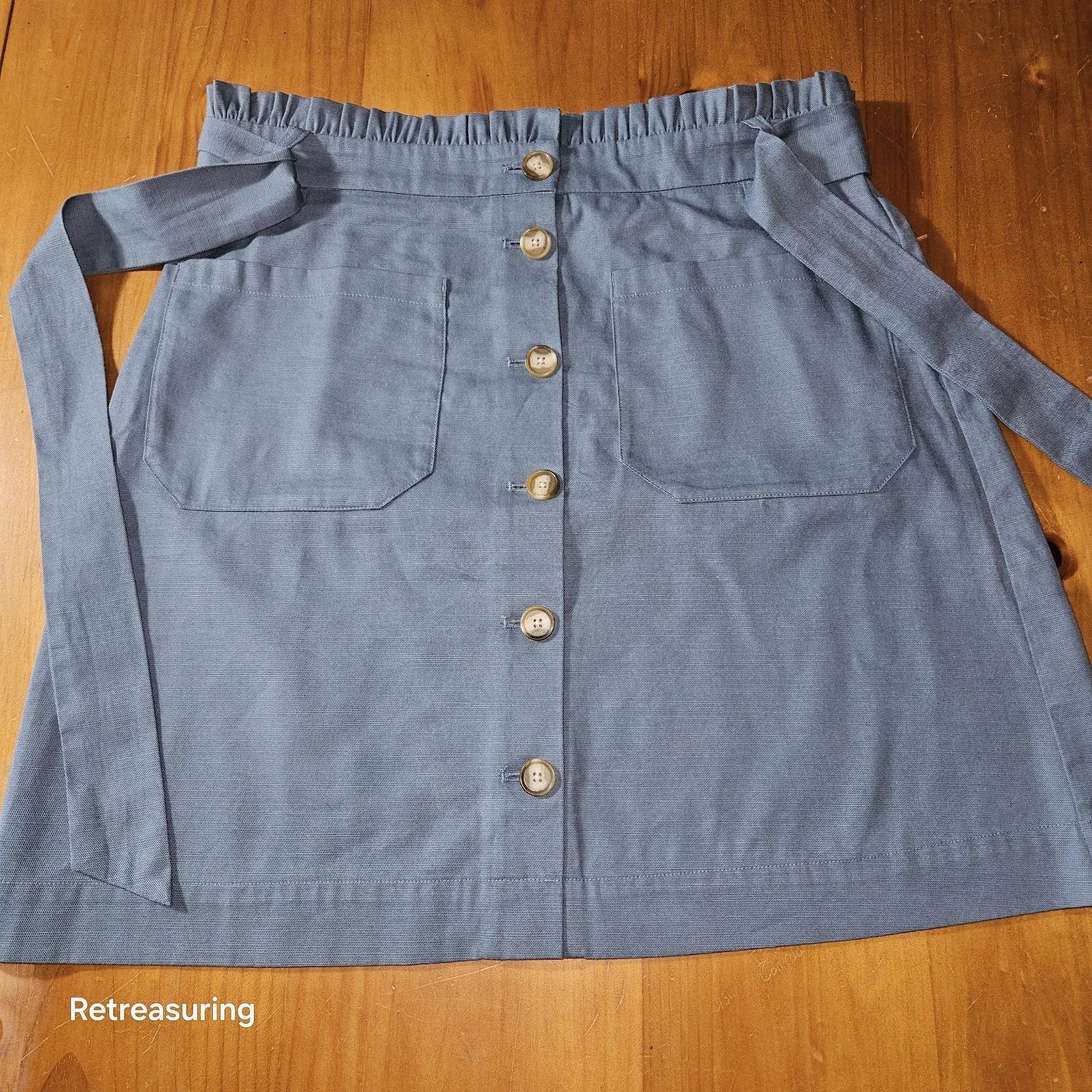 LOFT Outlet Women's Size-8 Blue ALine Mini Skirt Paperbag Tie Waist Button Front