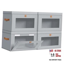 Storage Bins with Lids - 4 Pack Large Fabric Closet Large-4 Pack Gray