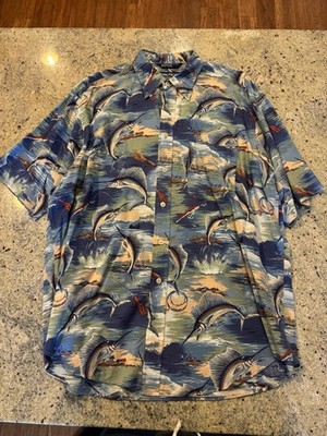 Vintage Nautica Men's AOP Sailfish Marlin Button Up Camp Shirt Hawaii Aloha XL