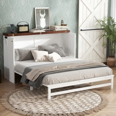 murphy bed dresser Monslipa Full Size Murphy Bed with Drawers and Dresser, Space-Saving Convertible Cabinet Bed for Guest Room