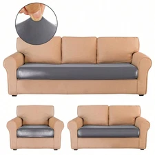 【LIR】Faux Leather Sofa Cushion Cover, Waterproof Slipcover w/Elastic Edge
