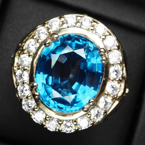 CHARMING NEON BLUE TOPAZ 7.95CT 925 STERLING SILVER HANDMADE VANILLA GOLD RINGS