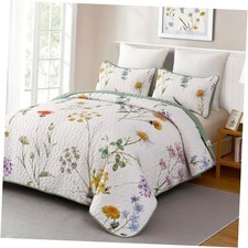 Floral Quilt Set Size, Green Yellow Botanical Flower Queen Green and Yellow