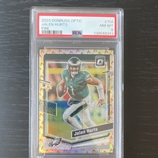 Panini Donruss Optic Jalen Hurts #158 Fire Prizm PSA 8 Philadelphia Eagles 2023
