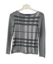Jones New York Signature Women's Size Small Gray Metallic Plaid Sweater