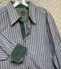 Robert Graham Shirt Mens Sz XL Blue Beige Striped Long  sleeve button Up Cotton