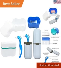 Denture Care Essential Kit: 2 Bath Cups, Brushes & Portable Cases for Travel