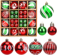 Christmas Tree Decorations, 44 Pieces Ball Ornaments Set Green red