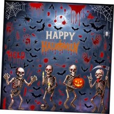 Halloween Window Clings, Skeleton Bat Pumpkin Bloody Handprints Halloween-3