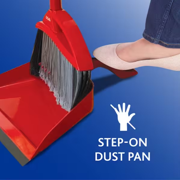 O-Cedar PowerCorner Pet Pro Broom with Step-On Dustpan Angled Bristles 1-Pack