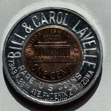 Arizona Phoenix Bill & Carol Coins 1963-D Encased Cent Aluminum Token 267231