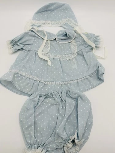 Vintage 1980s Cabbage Patch Kids/Doll Blue Dress Bonnet Lace Trim With Bloomers