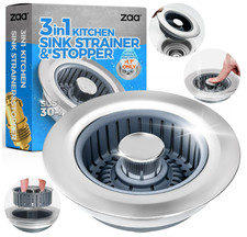 3 in 1 Kitchen Sink Drain Strainer Stopper Basket Anti-Clog Silver 3-12