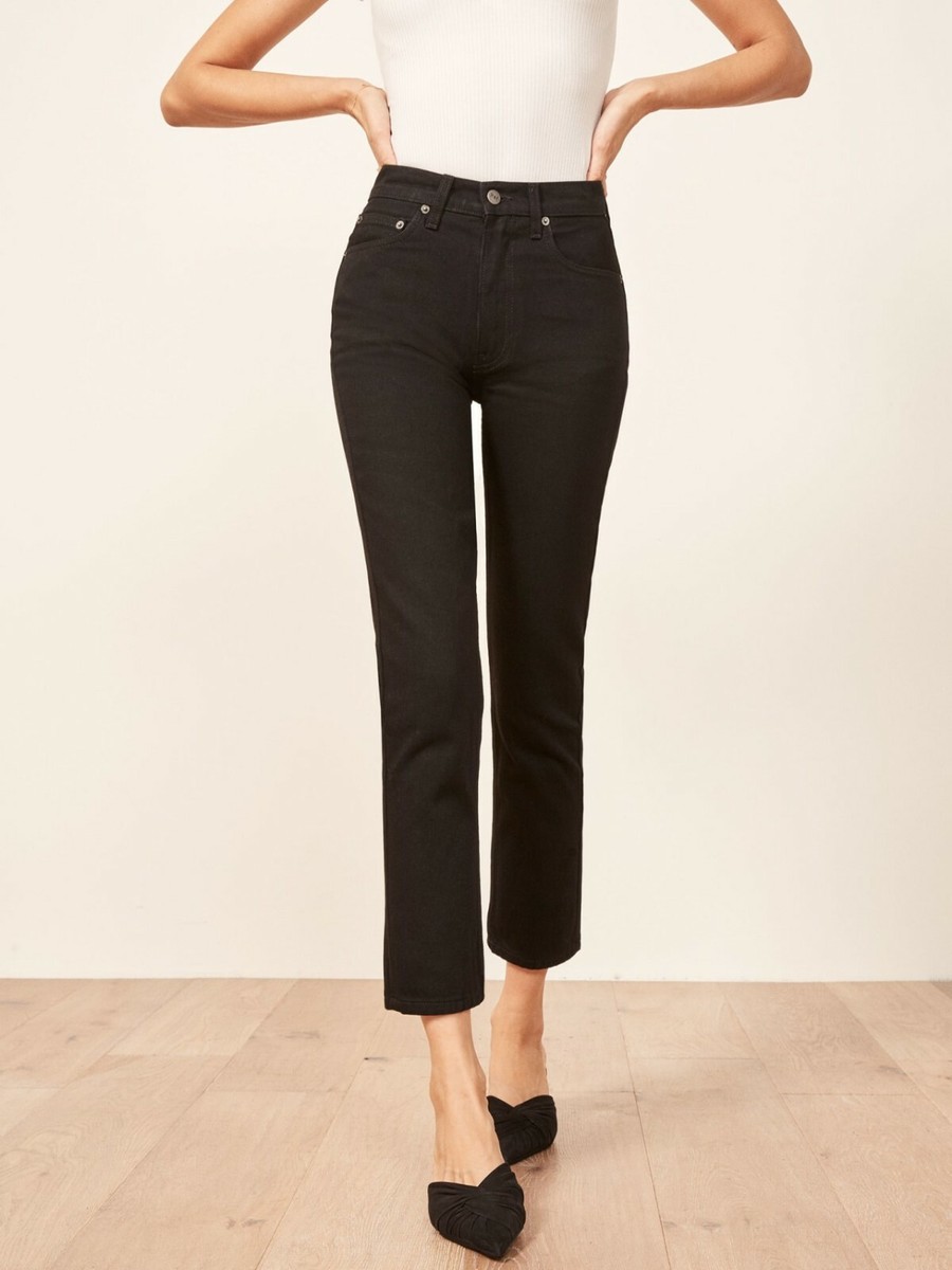REFORMATION Jeans Black Denim Julia High Waist Cigarette Cropped