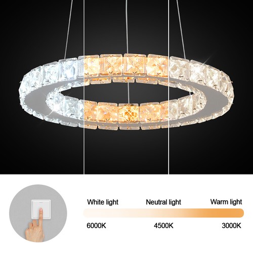 Crystal Ring Chandelier Modern Ceiling Light Pendant Light Living Room Kitchen - Picture 7 of 12