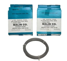 Lot of 6 Spools Malin Co Stainless Steel Wire, .25lb/ea., Dia .034-.047