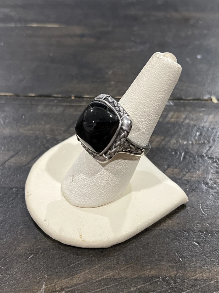 De colección~Anillo de ónix negro con cúpula de plata esterlina para damas~Talla 7~12,3 g~Patrón de trigo~ Foto 3 de 4