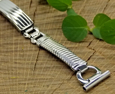 Sentinel Vintage Watch Band NOS Unused Deployment Clasp Stainless 16mm Art Deco