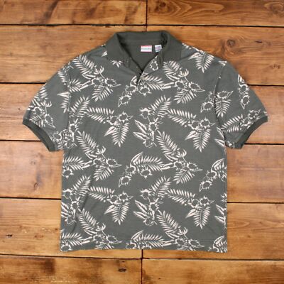 Vintage Poloshirt T-Shirt XL Bugle Boy Blumenmuster grün Tee