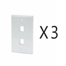 3 Pack Lot - Keystone 2 Hole Port Jack Wall Face Plate Network CAT5e CAT6 White
