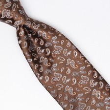John G Hardy Mens Silk Necktie Brown Blue Paisley Brocade Weave Woven Tie Italy