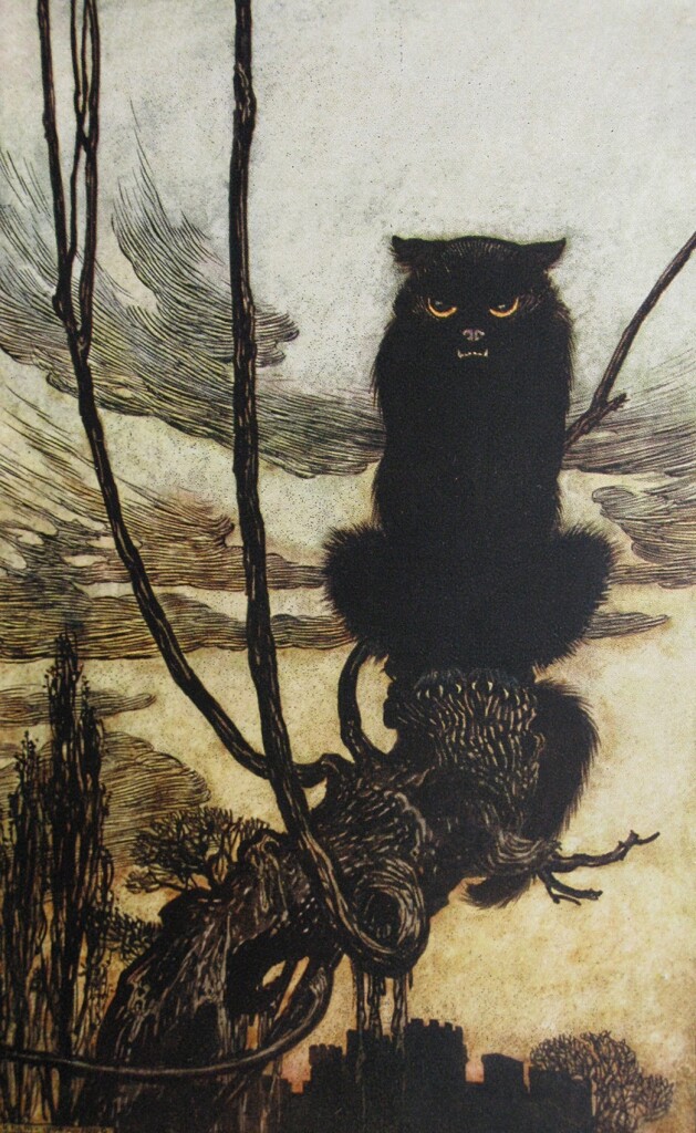 Benevolent Cat by Arthur Rackham, Circa 1920 – Fantasy Art Print