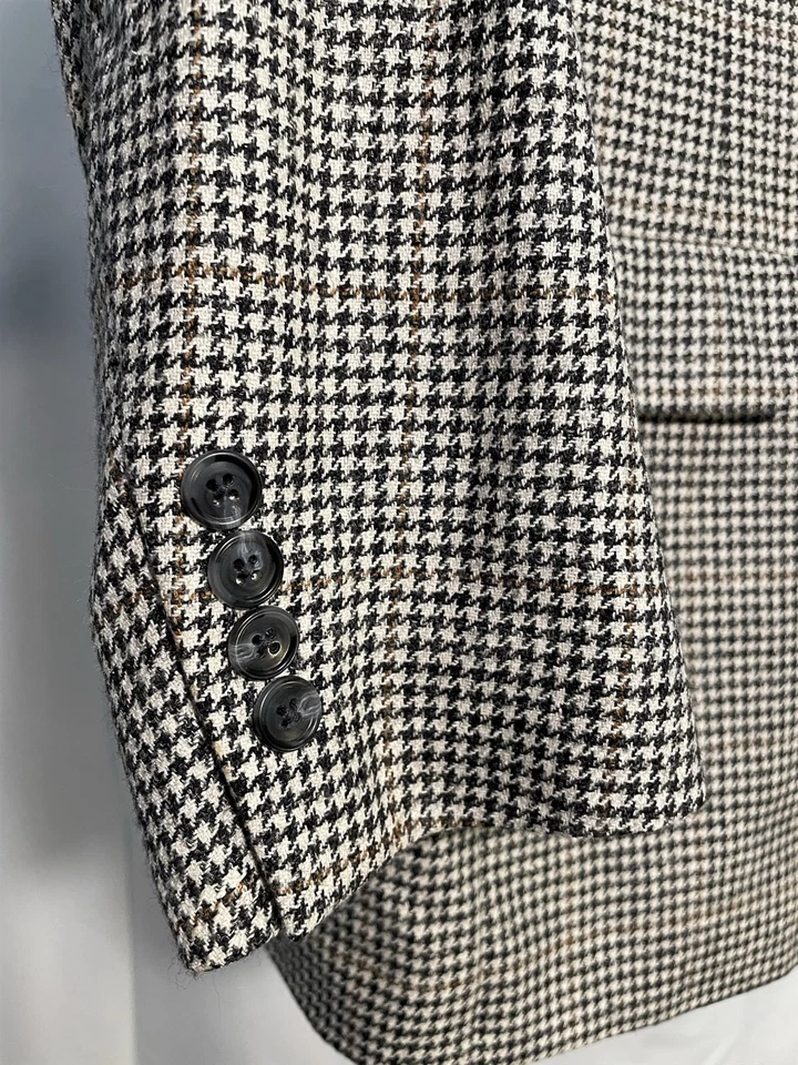Roundtree & Yorke 40R Wool Silk Linen Houndstooth Windowpane 3 Btn Sport Coat - Image 2 of 4
