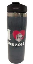 I Love My Borzois Dog Insulated Travel Coffee Mug Cup with Lid, Heart 
