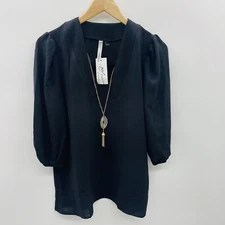 NY Collection Petite Womens PM Medium Balloon Sleeve Pullover with Necklace 1371