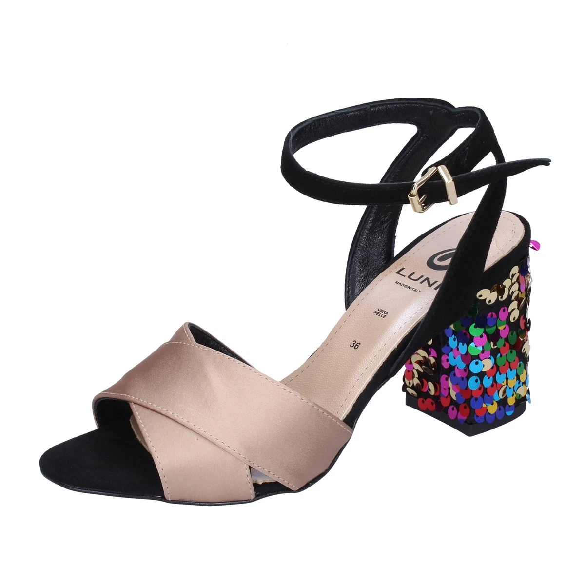 scarpe donna LUNI sandali nero camoscio beige raso BH94 eBay