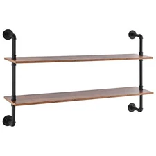 Industrial Pipe Shelf 2 Tier 48x 9.84in Wall-Mount for Kitchen Bedroom