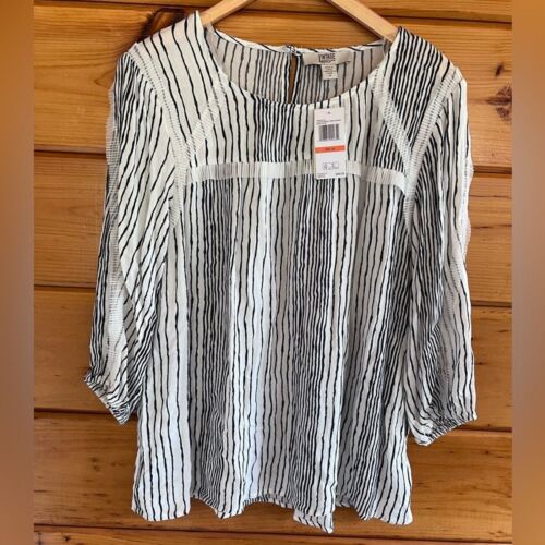 $69 NWT Vintage America Striped Blouse Lace Blue Painted Brushstroke M
