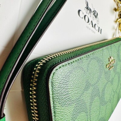 COACH C4452 Zip-around Long wallet with Strap Signature Green from