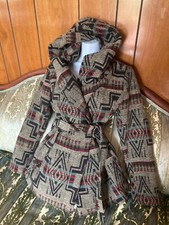 Mossimo Southwestern Hooded Wrap Jacket Aztec Tribal Belt Button Up Coat Medium