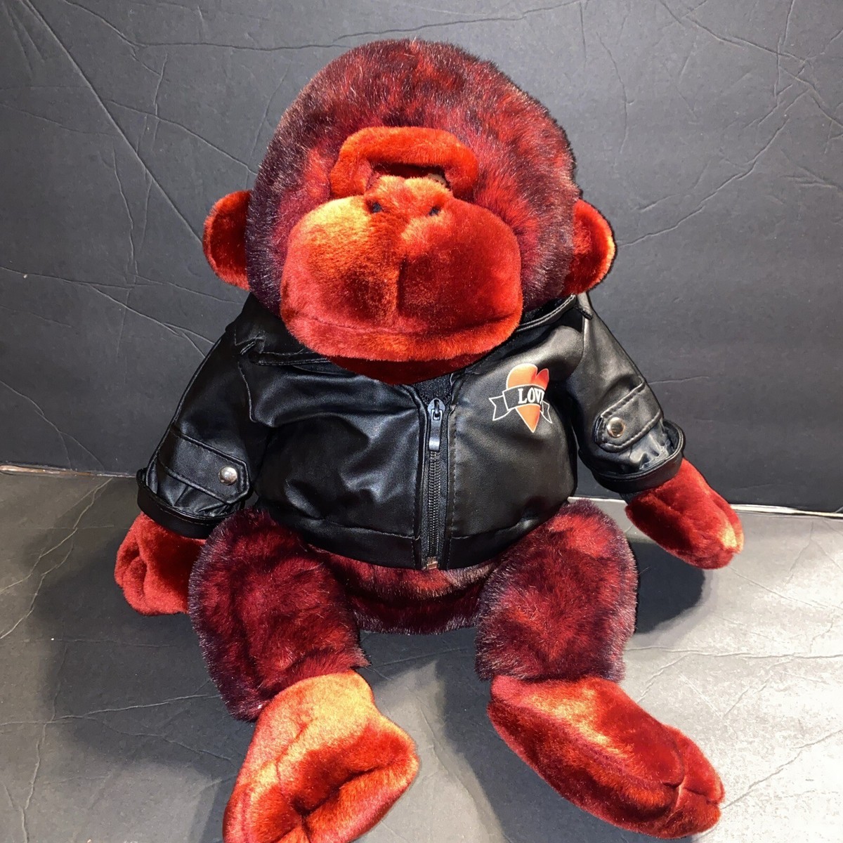 テディ DanDee Gorilla Plush Faux Black Leather Jacket Love Heart Red
