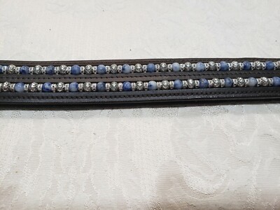 Brown Embellished Padded Leather Belt w/ Sodalite & Metal Beads & Clear Rondells