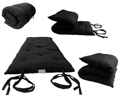 Black Traditional Japanese Floor Rolling Futon Mattress, 3x27x80 Mattresses