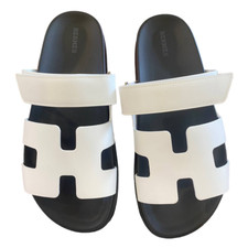 NEW Hermes Chypre White Black Leather Slide Sandal EU 40 Womens