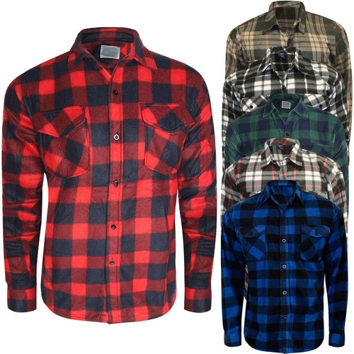 New Mens Thermal Fleece Shirts Warm Button Check Flannel Lumberjack