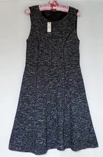NEW WITH TAGS Talbots Black White Tweed Seamed Fit & Flare Sleeveless Dress