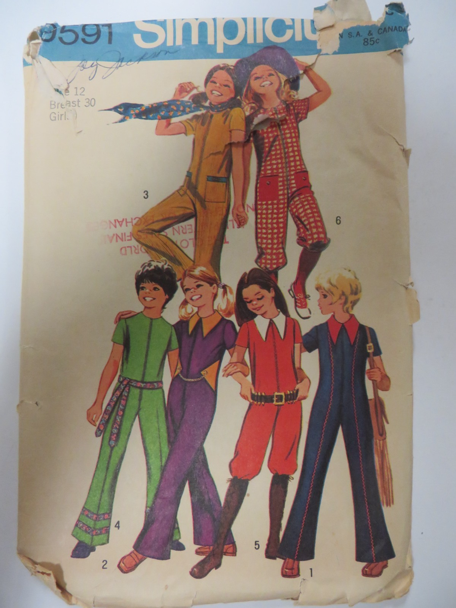 Vtg 70's Simplicity 9591 FRONT-ZIP JUMPSUIT KNEE-LENGTH Sewing