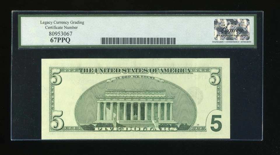 DBR 2003-A $5 San Francisco Superb Gem Fr. 1991-L Legacy 67 PPQ Ser# FL57678303A - Image 2 of 2