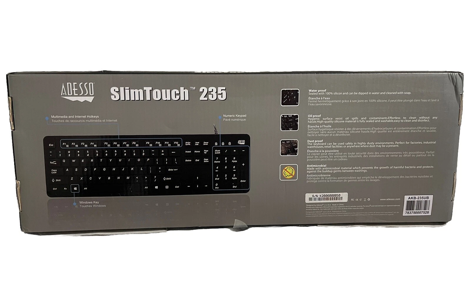 Adesso Antimicrobial Waterproof Desktop Keyboard - Thumbnail 2