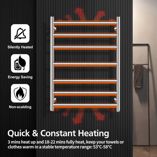 ACA 7 Bars Round Stainless Steel Electric Heated Towel Rack Rail Warmer Dryer - Picture 7 of 25