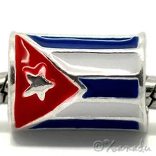 Flag Of Cuba European Bead - Cylindrical Cuban Flag For European Charm Bracelets