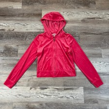 Juicy Couture Pink Velour Zip Hoodie Rhinestone Logo Y2K Lounge Coquette Medium